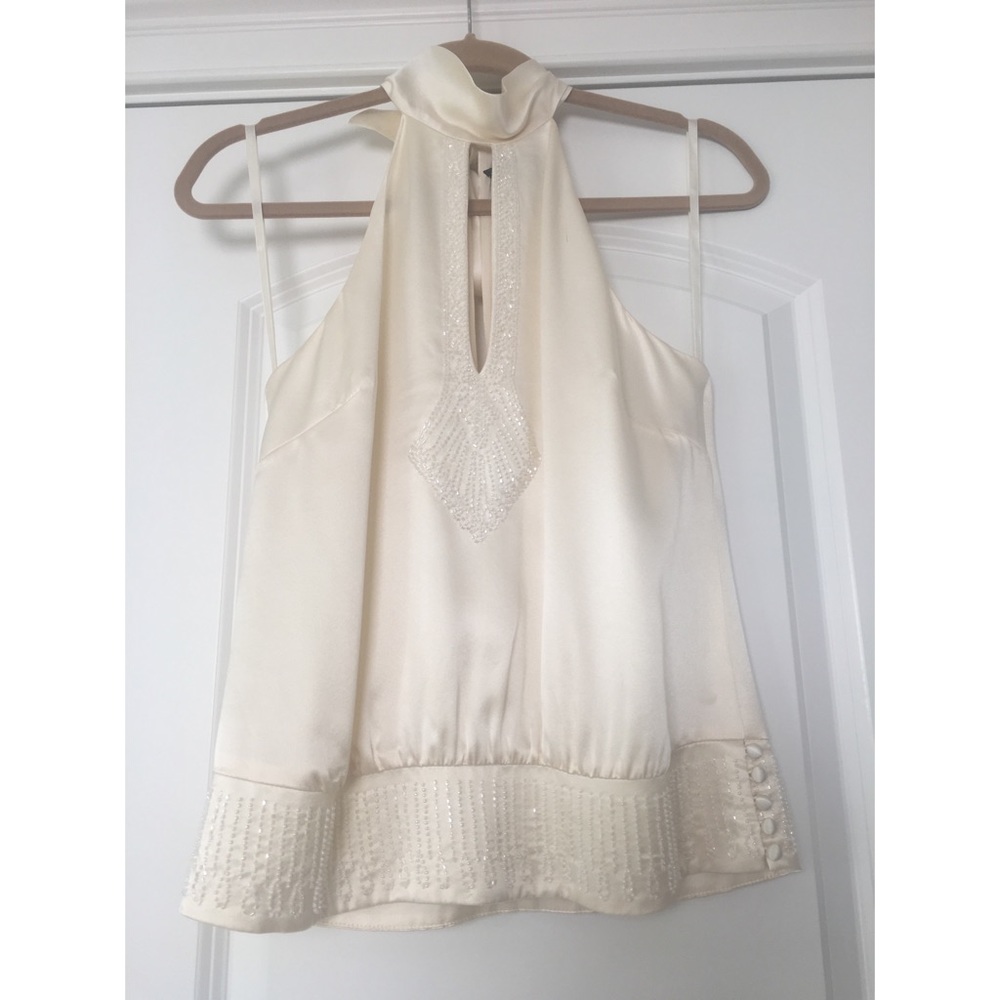 BCBG Beaded Silk High Neck